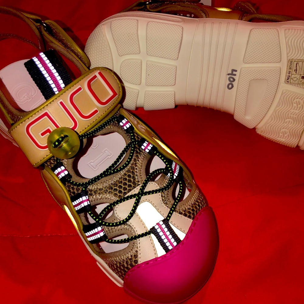 Gucci multi new calfskin mesh tinsel sandals new